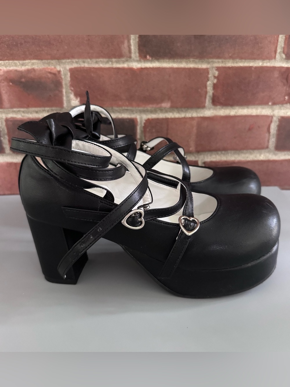 Cosplay Gothic Lolita Platform Mary Jane Heels Heart Buckle Bow EU 40 US 9 M